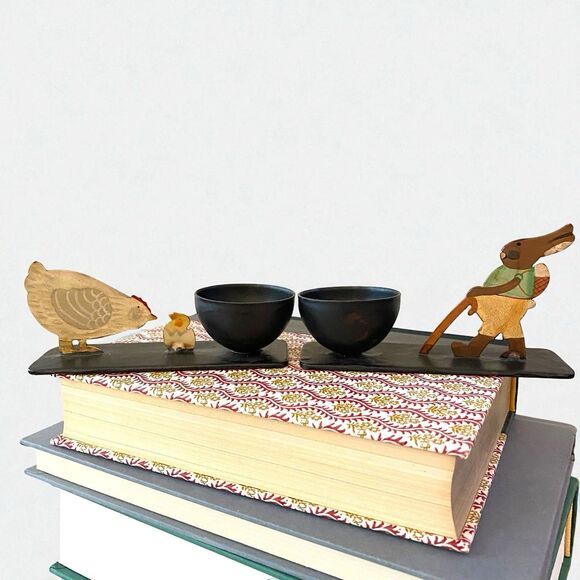 Vintage Metal Hand Painted Bunny Chicken Egg Holders Primitive Style Farm Animal - Picture 1 of 9